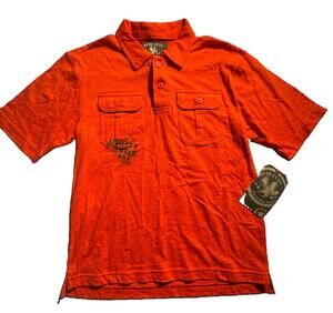Buzz Cuts Boys Polo Shirt Size 7 Orange Utility Short Sleeve NWT